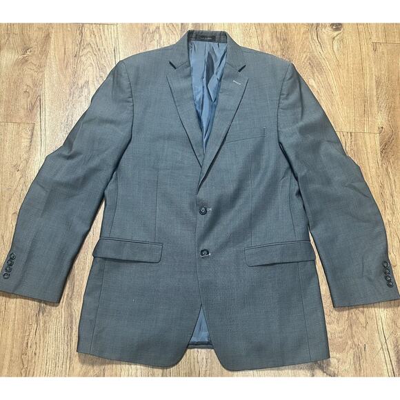 Calvin Klein Men’s Blazer 100% Wool Charcoal Grey Checked Pattern Size 40L - Picture 1 of 6